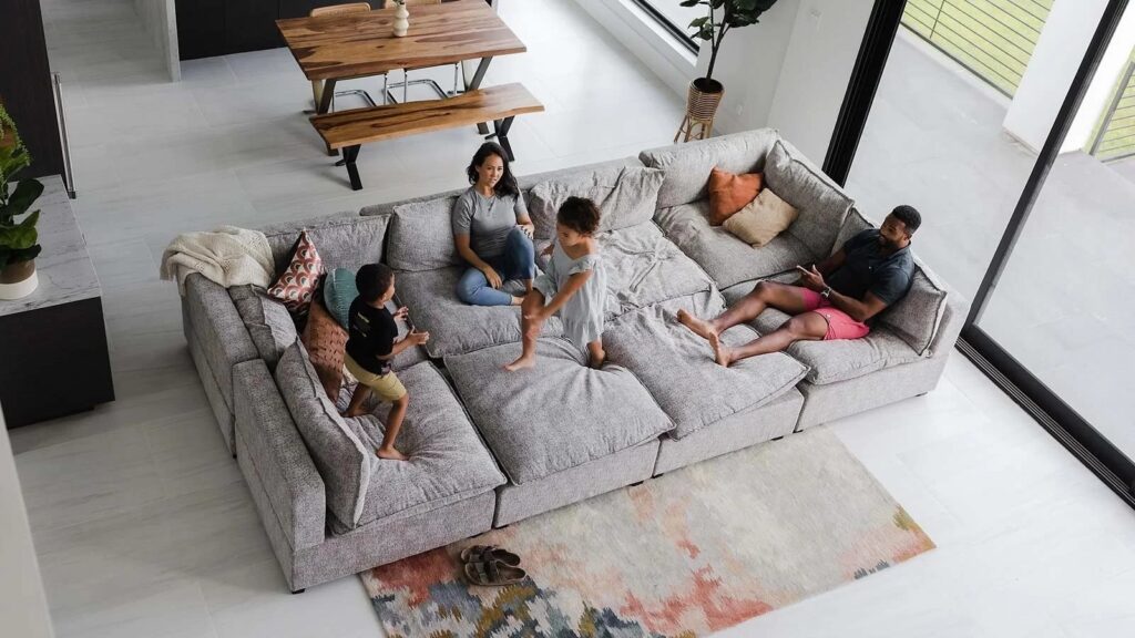 children is having fun in a modular sofa